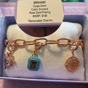 Rose Gold Plated Charm Bracelet with Turquoise Accent-Charmelier-Carpe Diem